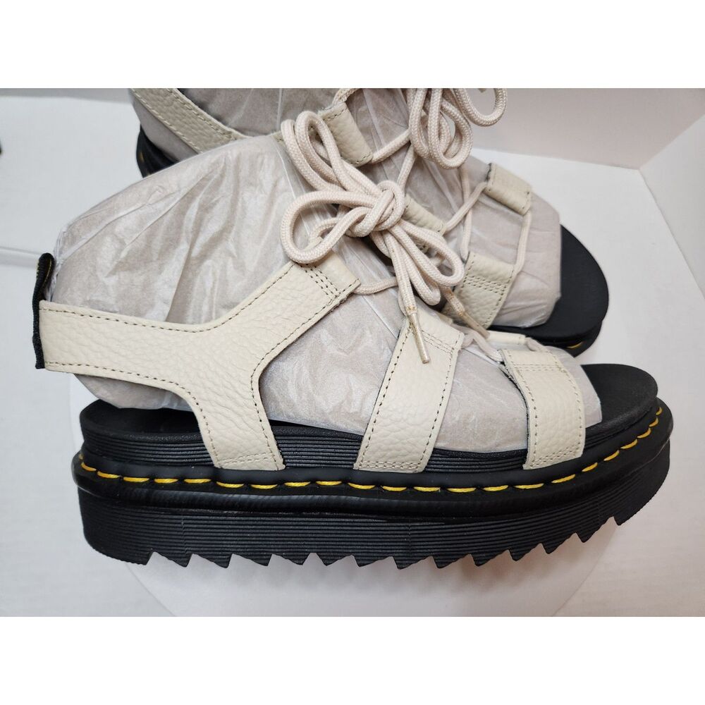 Dr. Martens Cream Leather Platform Sandals with Black Sole - Picture 7 of 12